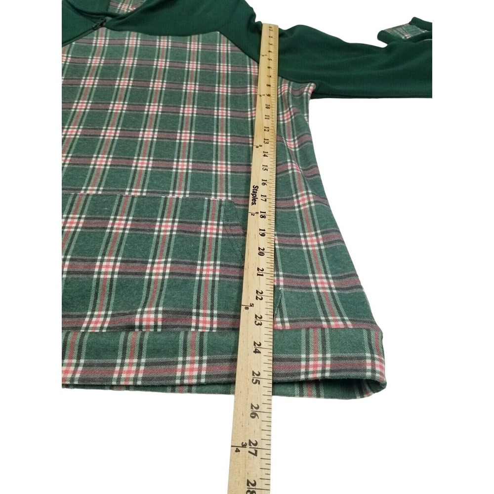 Michelle Mae Sweater green plaid Asymmetrical double hood size Medium - Picture 7 of 16